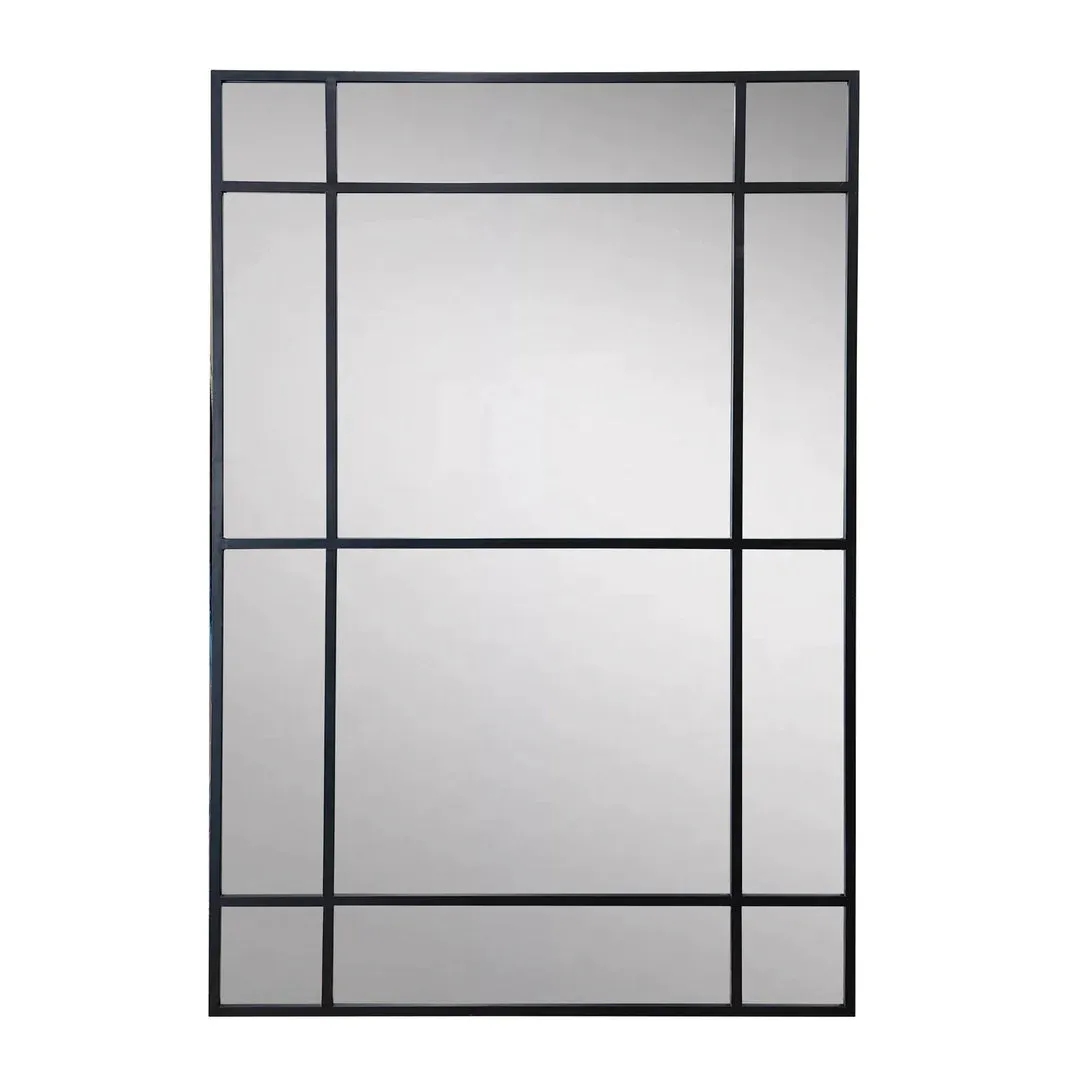 12 Pane Large Black Rectangle Mirror