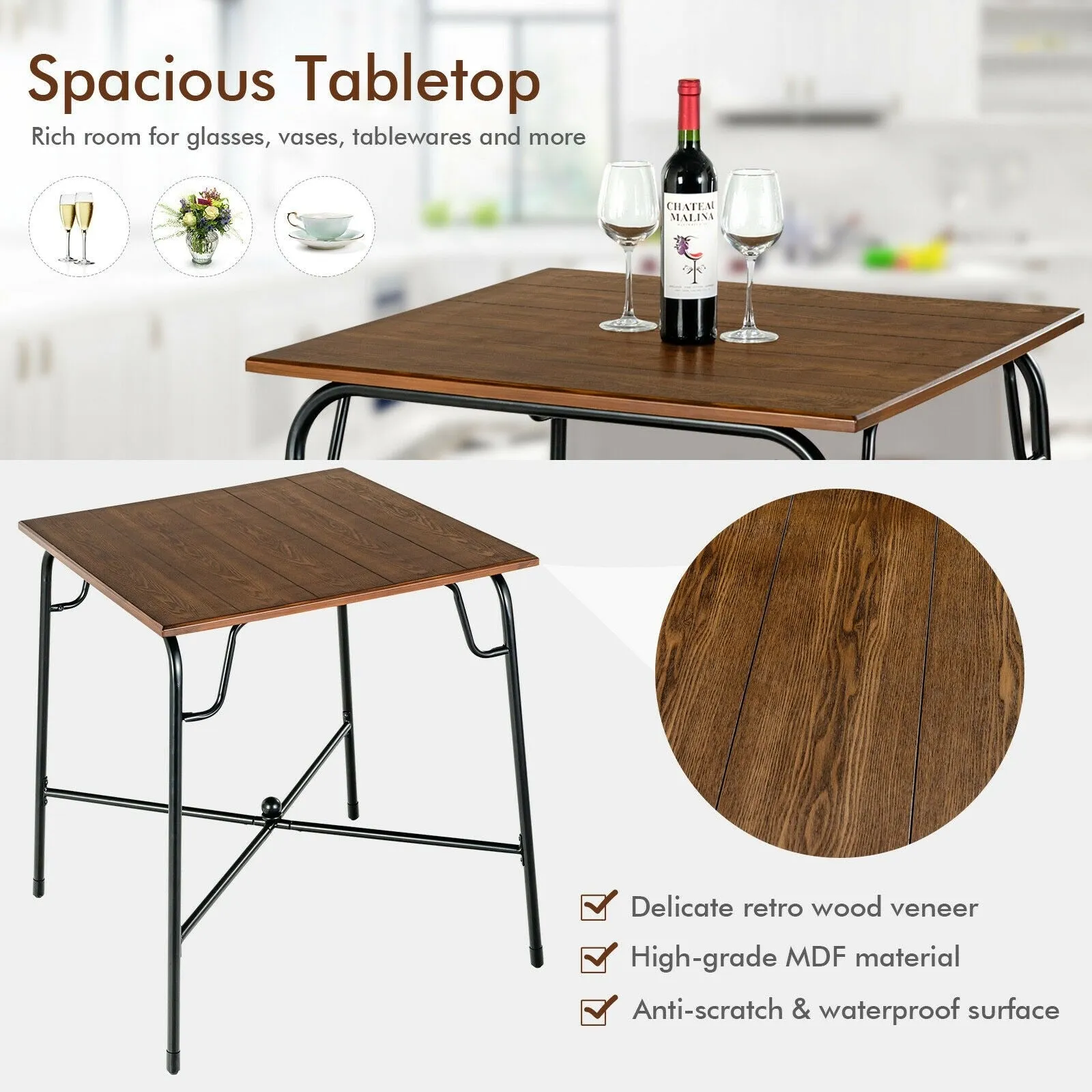 5pc Bar Table Set - Rustic Brown