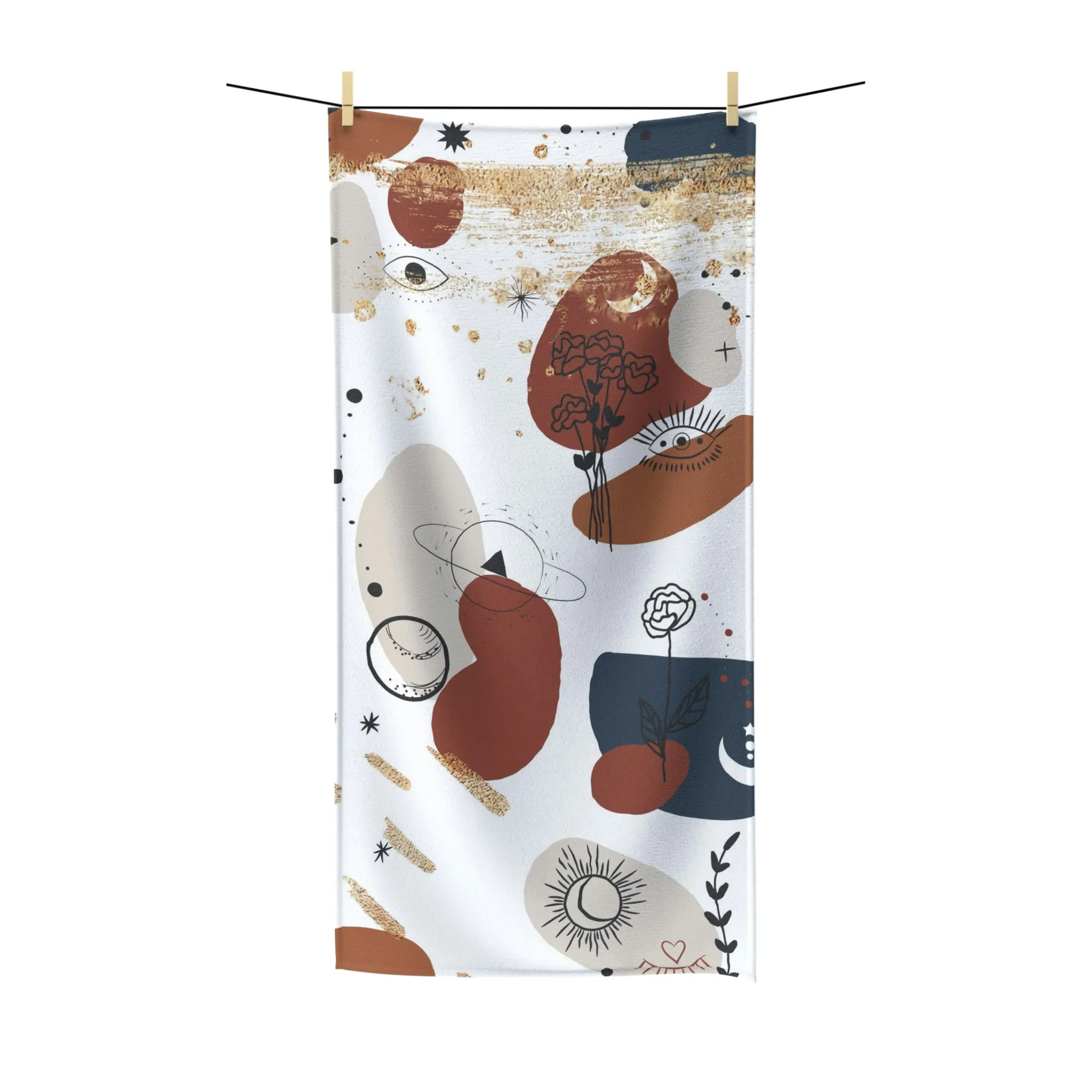 Abstract Boho Bath Towel | Mid Century Navy Beige White