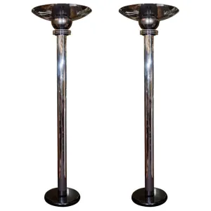 American Art Deco Revival Monumental Torchiere Floor Lamps