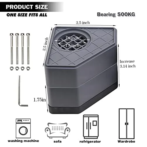 Anti Vibration Pads for Washing Machine - Double Heighten Washer and Dryer Pedestals High Hard Wearing Square Rubber Foot Pads, Noise Cancelling and Shock Support Protects Pedestals