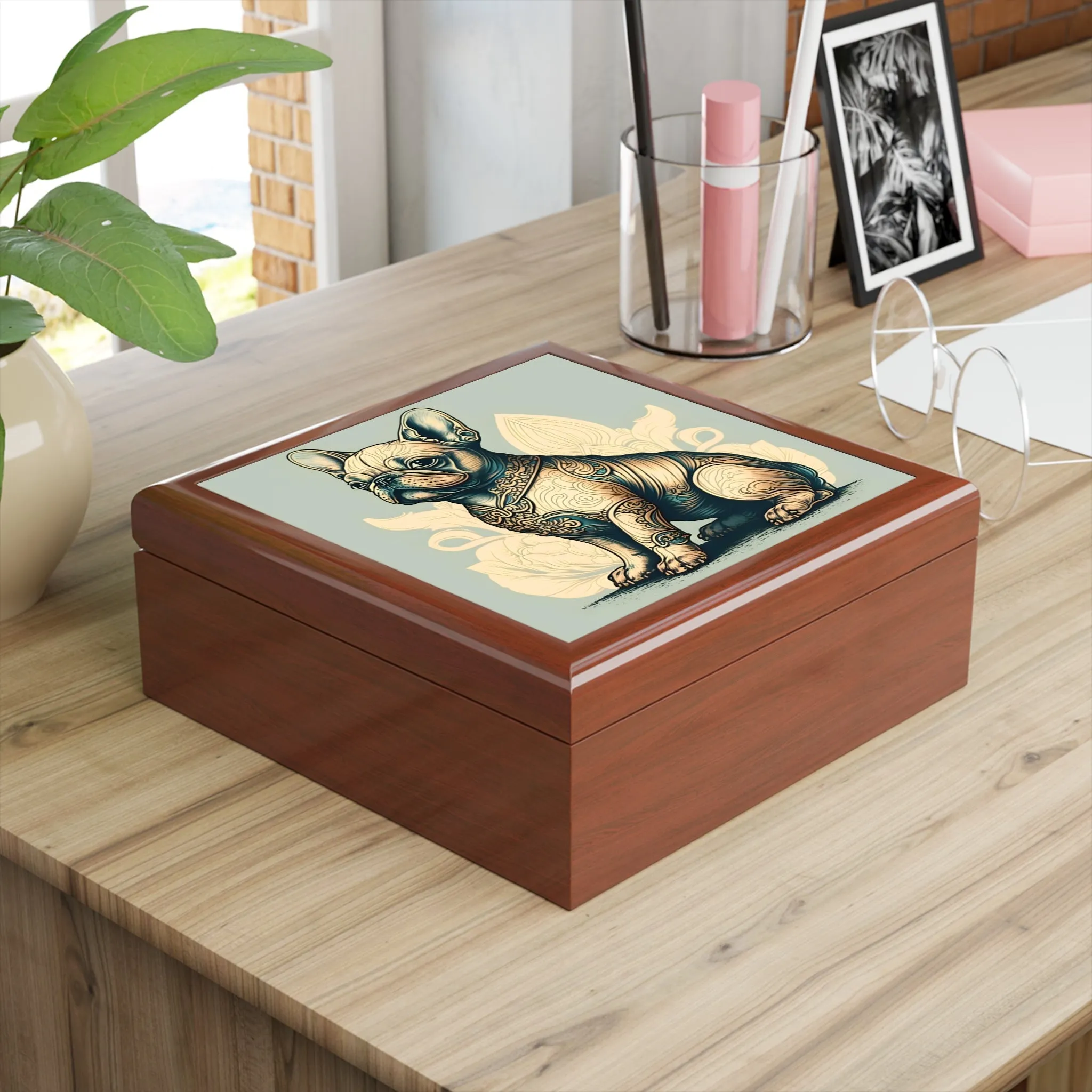 Art Nouveau French Bulldog Portrait Art Print Gift and Jewelry Box