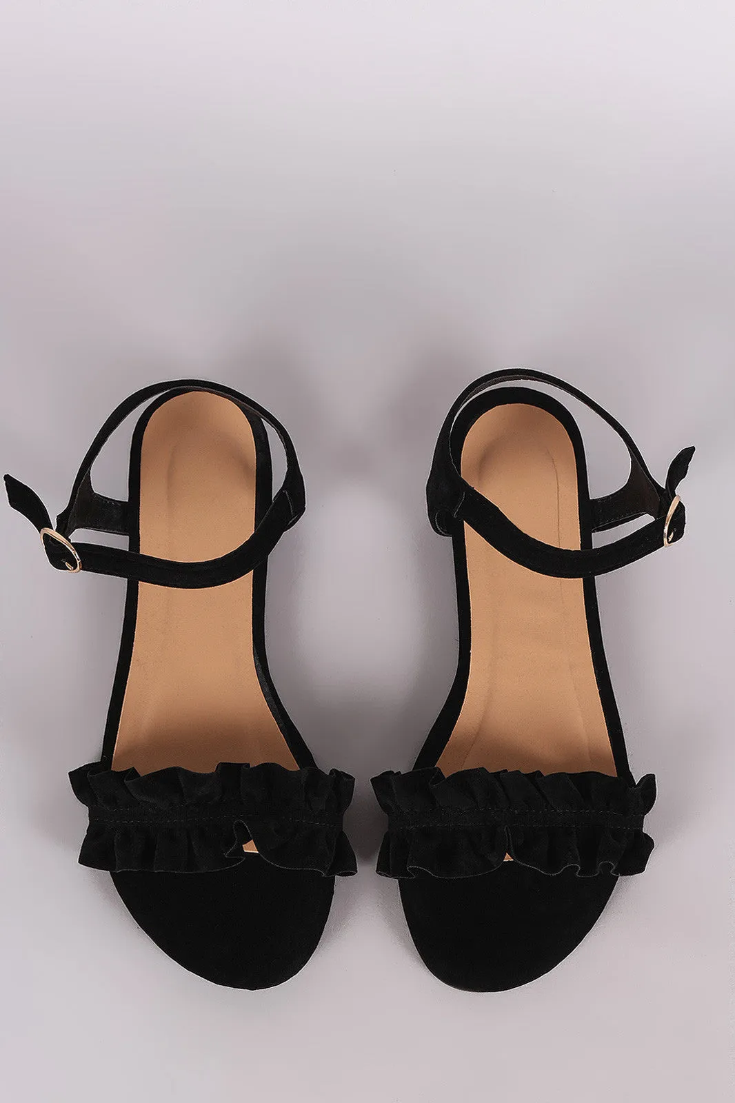 Bamboo Ruffle Ankle Strap Flat Sandal