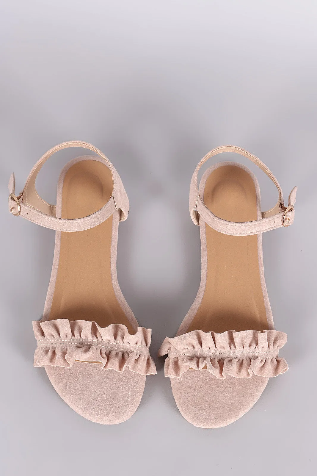 Bamboo Ruffle Ankle Strap Flat Sandal