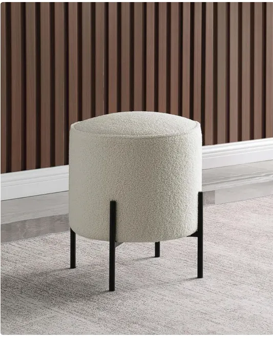 Basye Round Upholstered Ottoman Beige and Matte Black