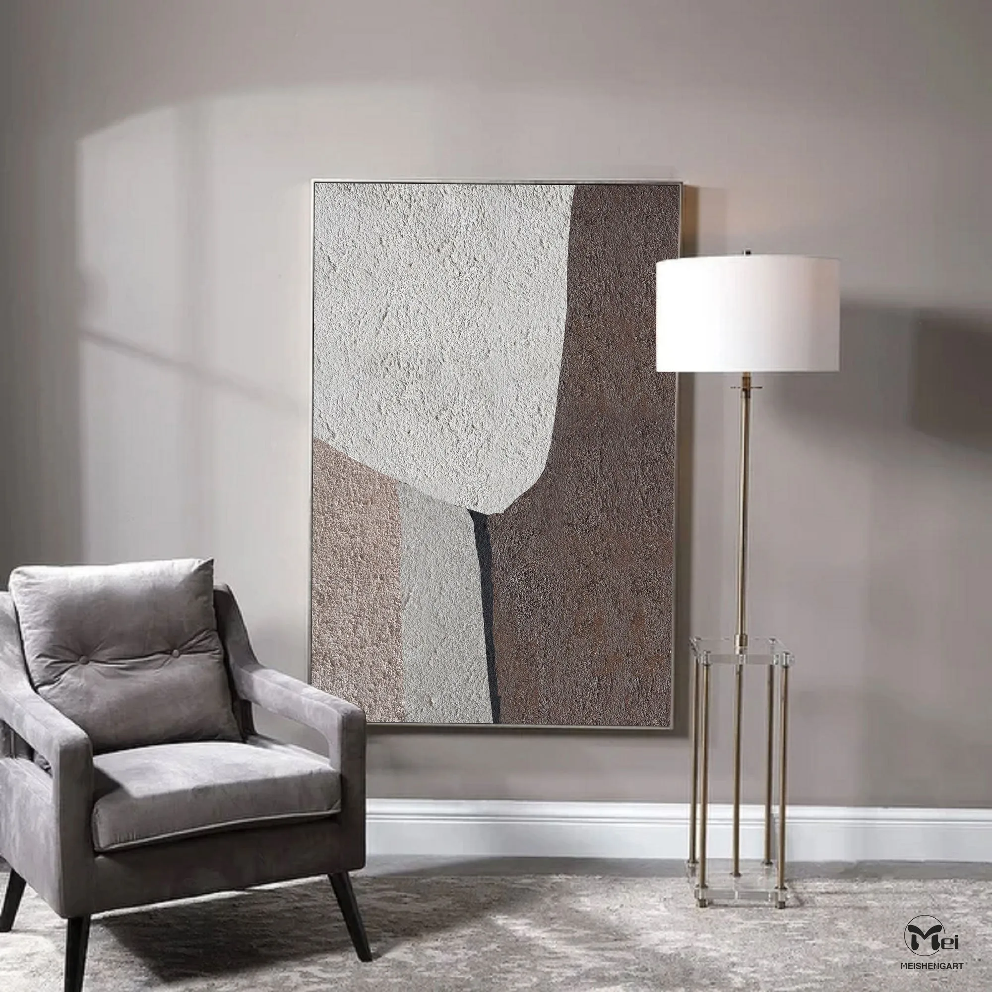 Beige Abstract Painting Contemporary Living Room Decor Ap121