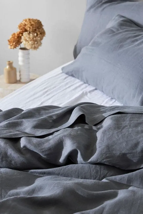 Belgian Washed Linen Charcoal King Fitted Sheet