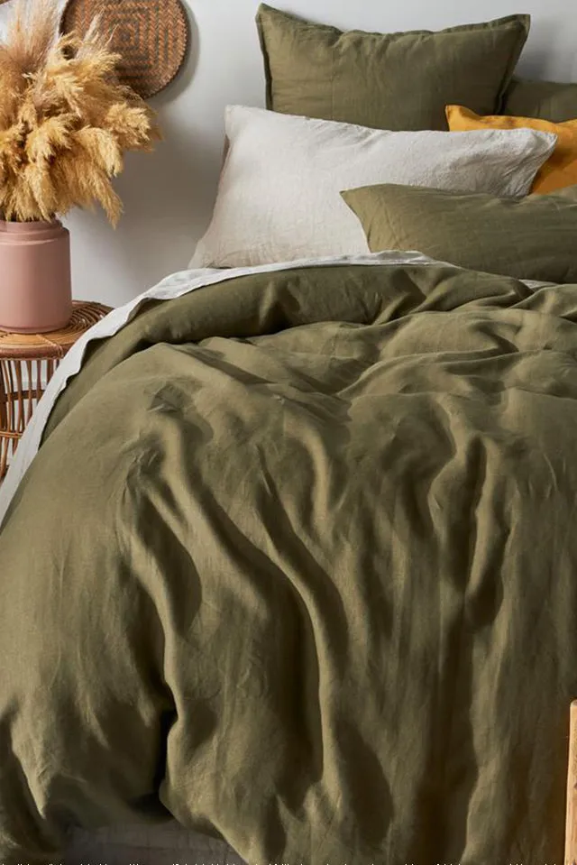 Belgian Washed Linen Olive Standard Pillowcase