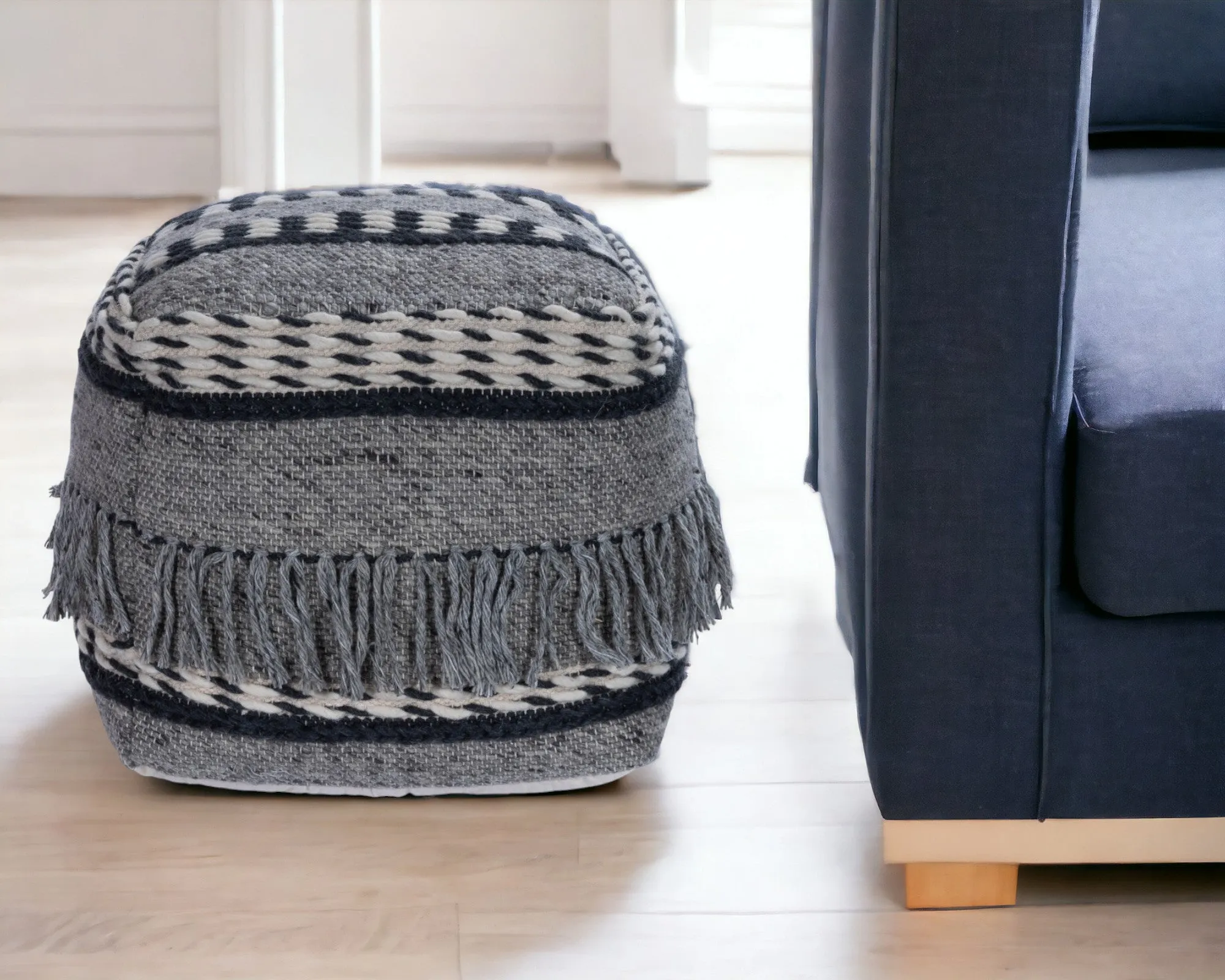 Black & Gray Boho Pouf Ottoman