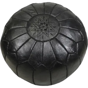 Black Moroccan Leather Pouf