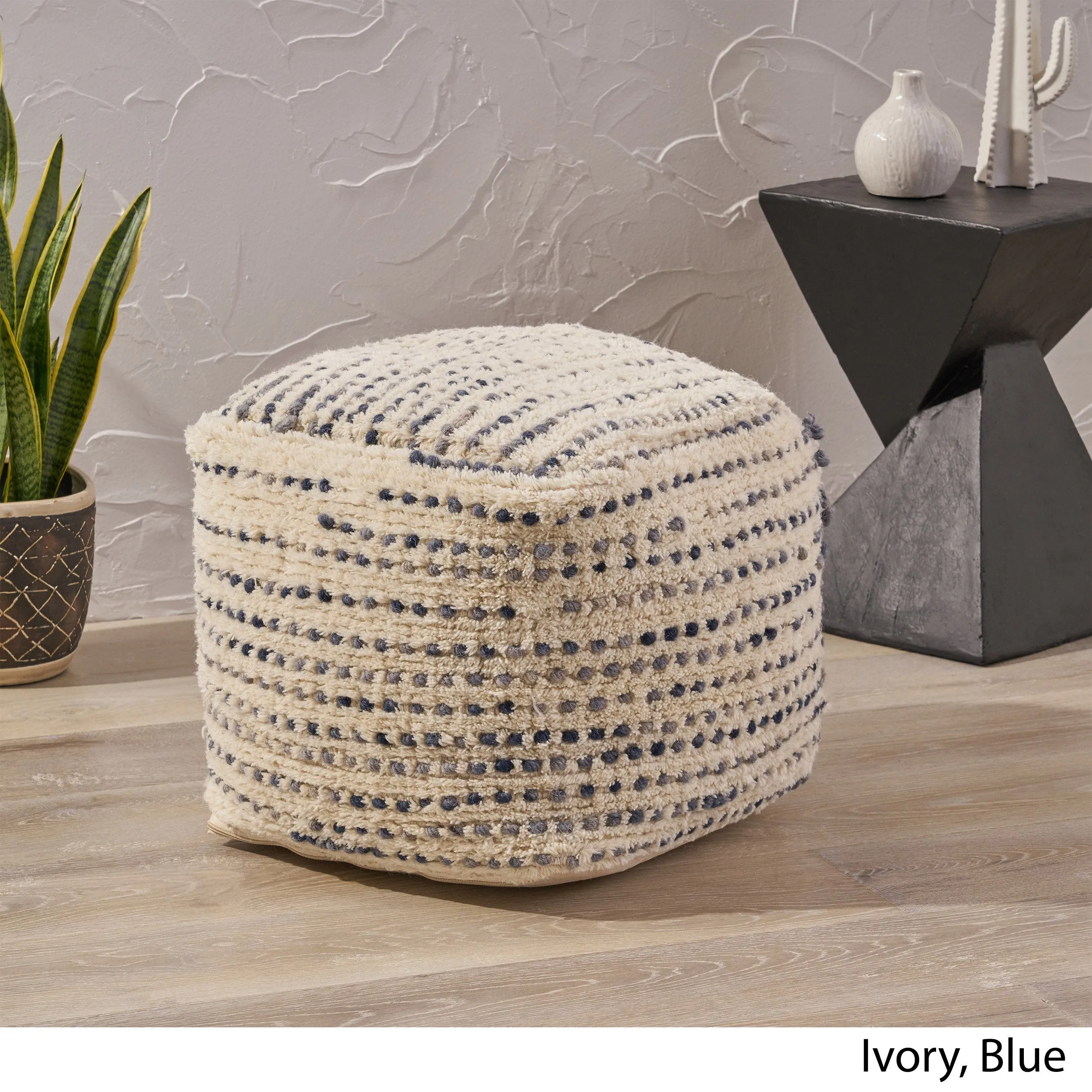 Boho Wool and Cotton Ottoman Pouf - NH423903