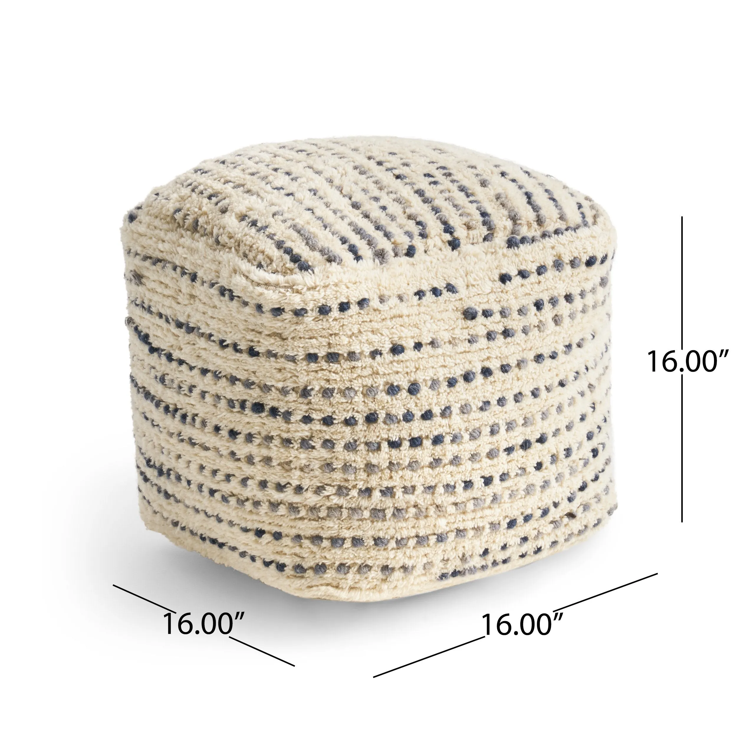 Boho Wool and Cotton Ottoman Pouf - NH423903