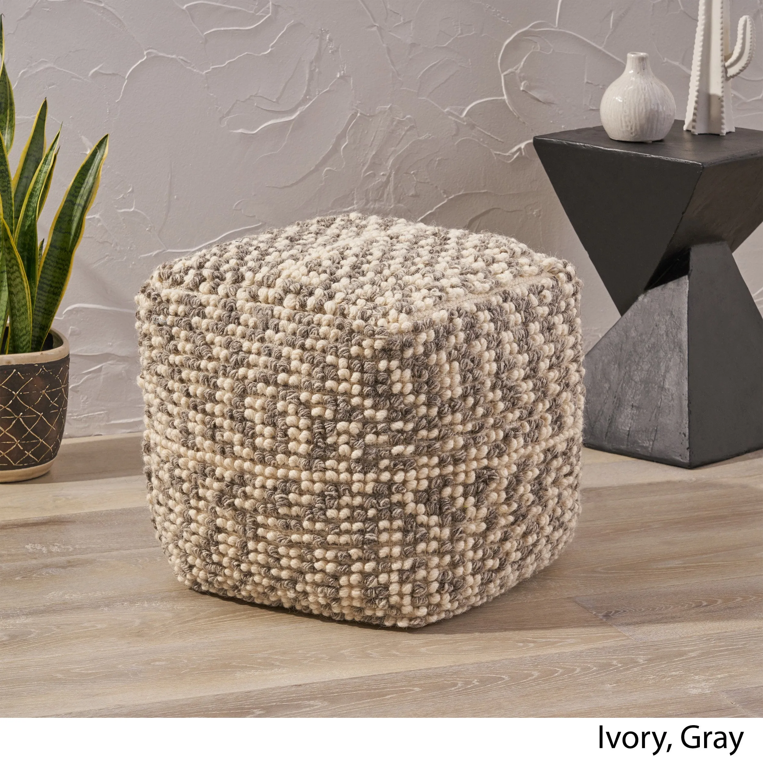 Boho Wool and Cotton Ottoman Pouf - NH823903