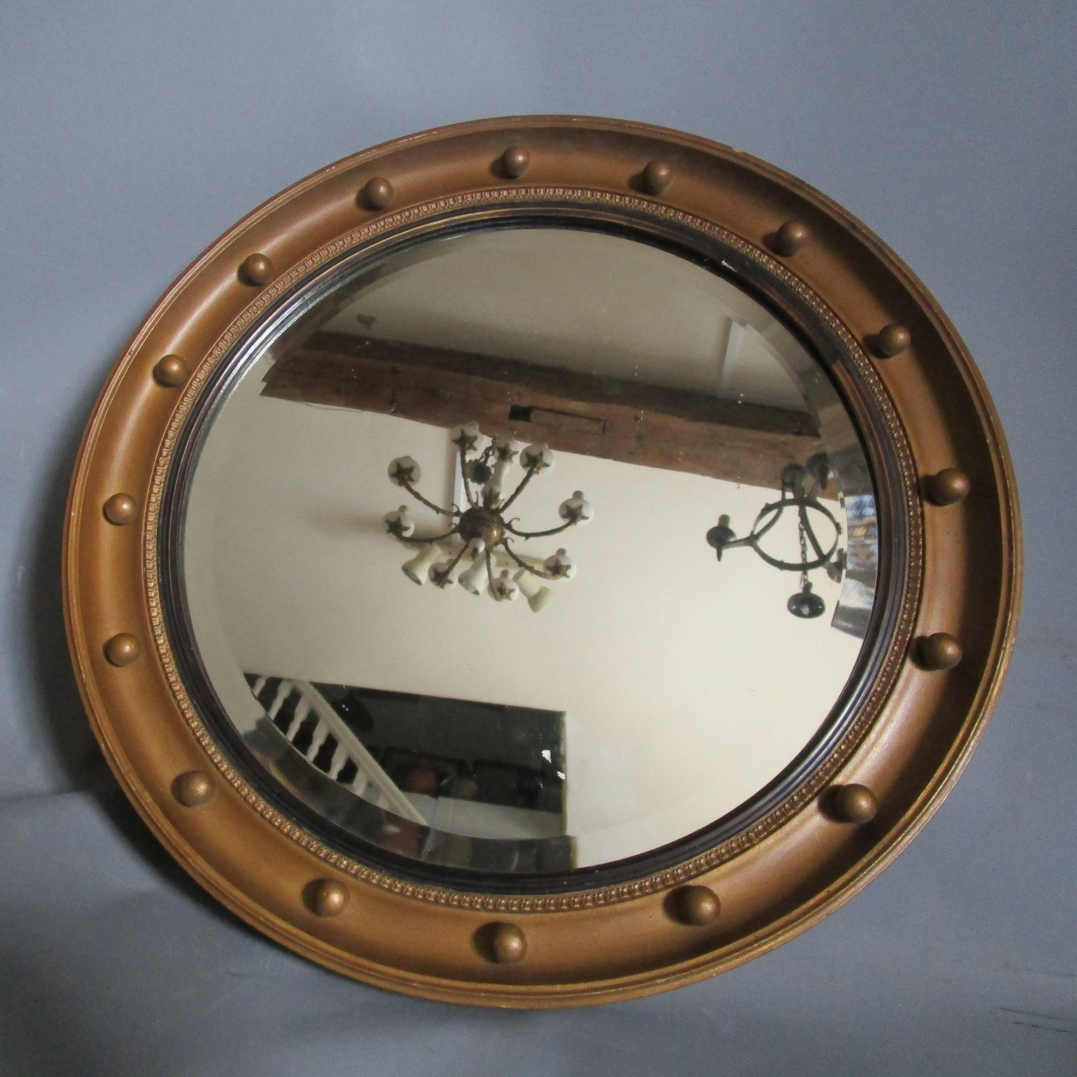 Classic Round Porthole Gilded Wall Mirror Vintage c1950