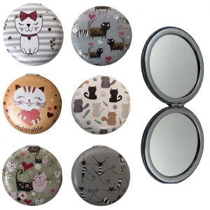 CLEARANCE COSMETIC MIRRORS CAT PRINTS (CASE OF 48 - $1.50 / PIECE)  Wholesale Round Cosmetic Mirrors in Assorted Prints SKU: 906-CAT-48