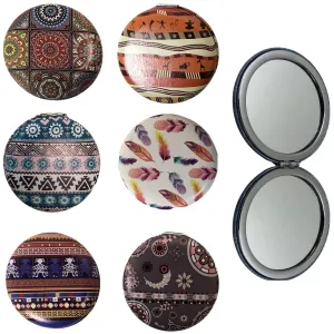 CLEARANCE COSMETIC MIRRORS NATIONAL PRINTS (CASE OF 48 - $1.50 / PIECE)  Wholesale Round Cosmetic Mirrors in Assorted Prints SKU: 906-NATIONAL-48