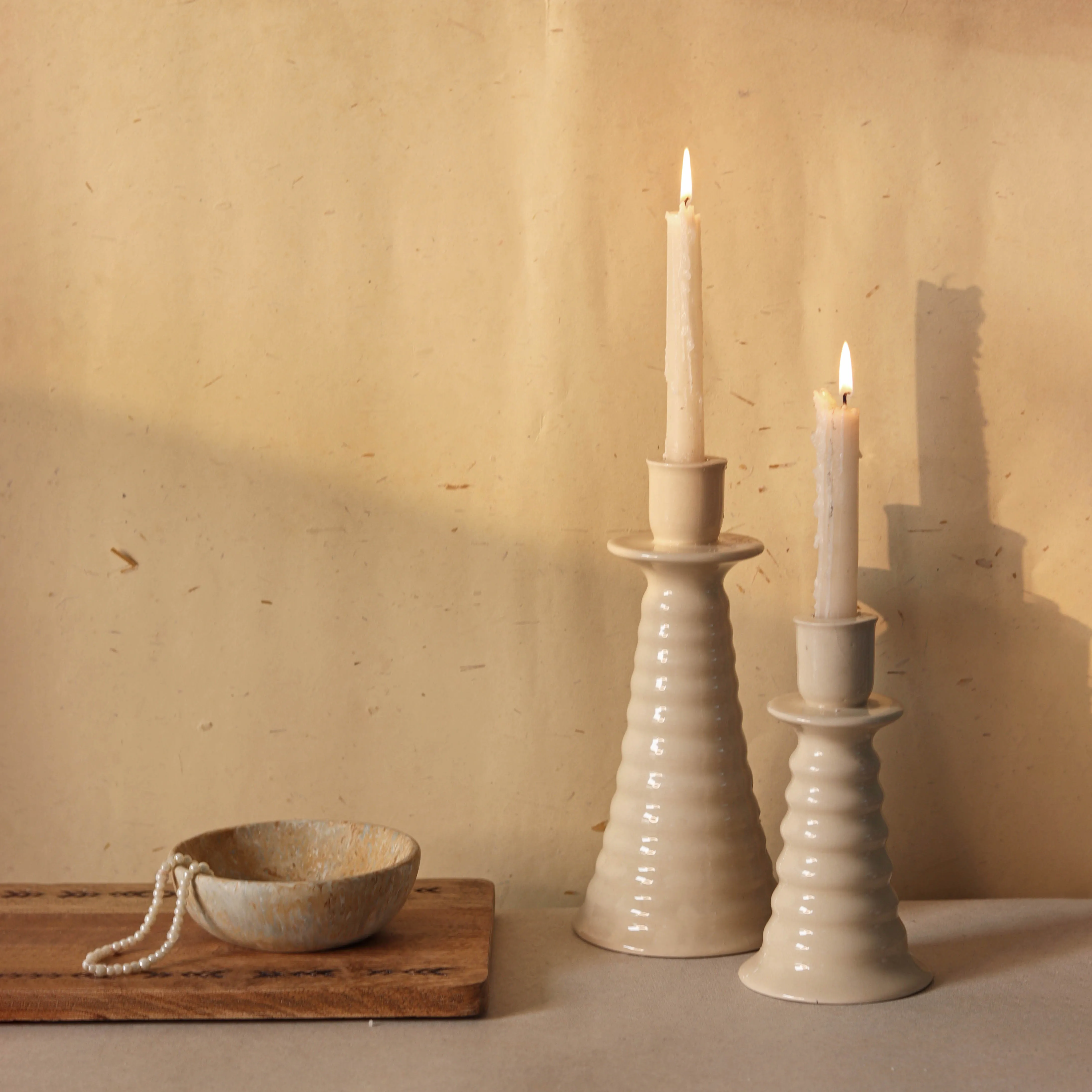 Coil Candle holder small beige