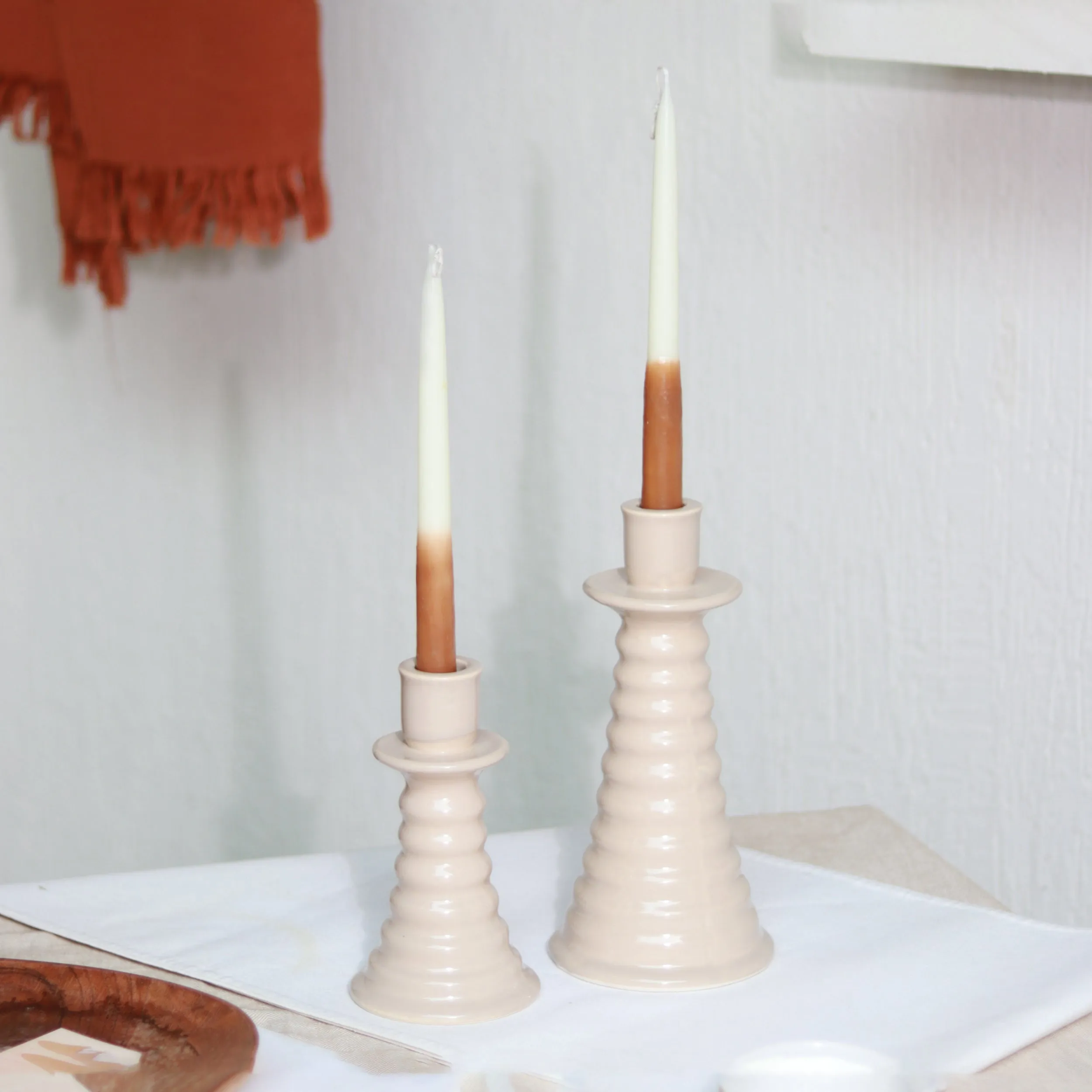 Coil Candle holder small beige