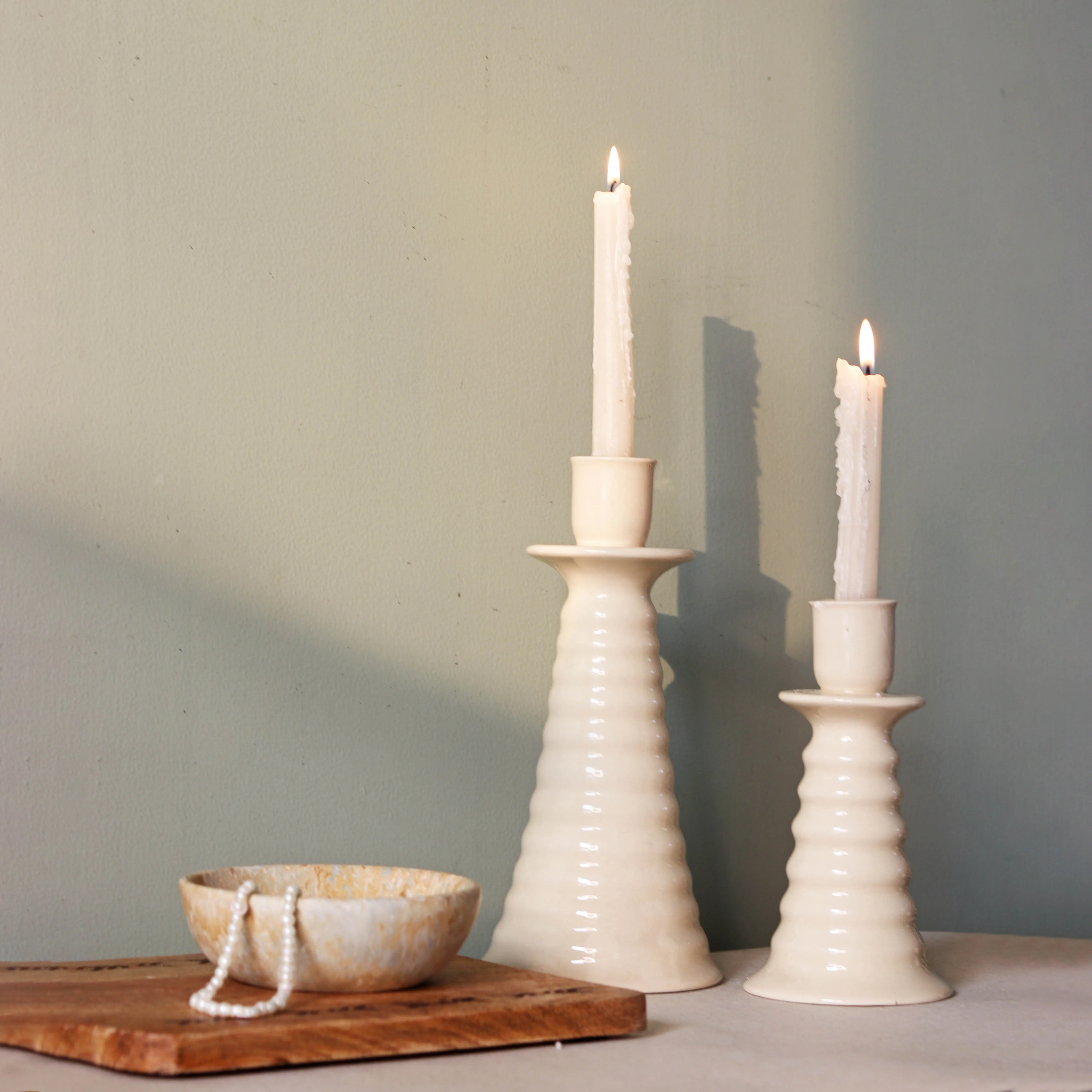 Coil Candle holder small beige