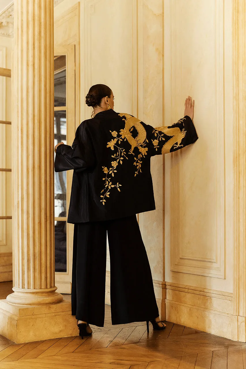 Couture Silk Taffeta Embroidered Dragon Coat