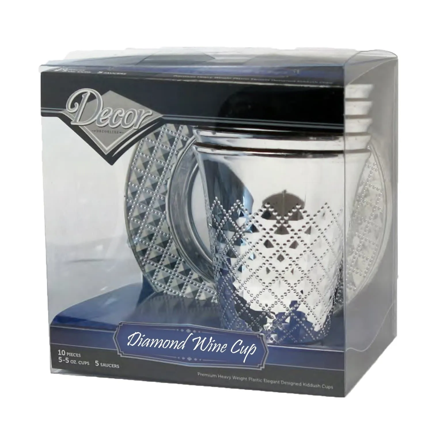 Decor Diamond wine Kiddush / kiddish Cup and Saucers Silver 5 oz