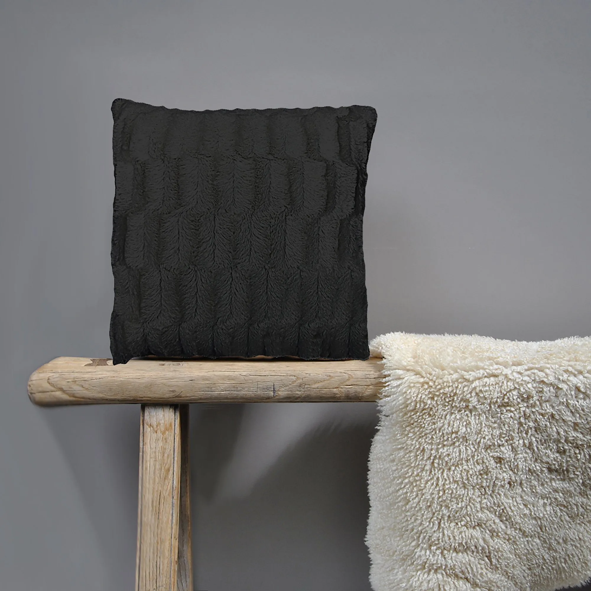 Faux Fur Decorative Pillow - Black