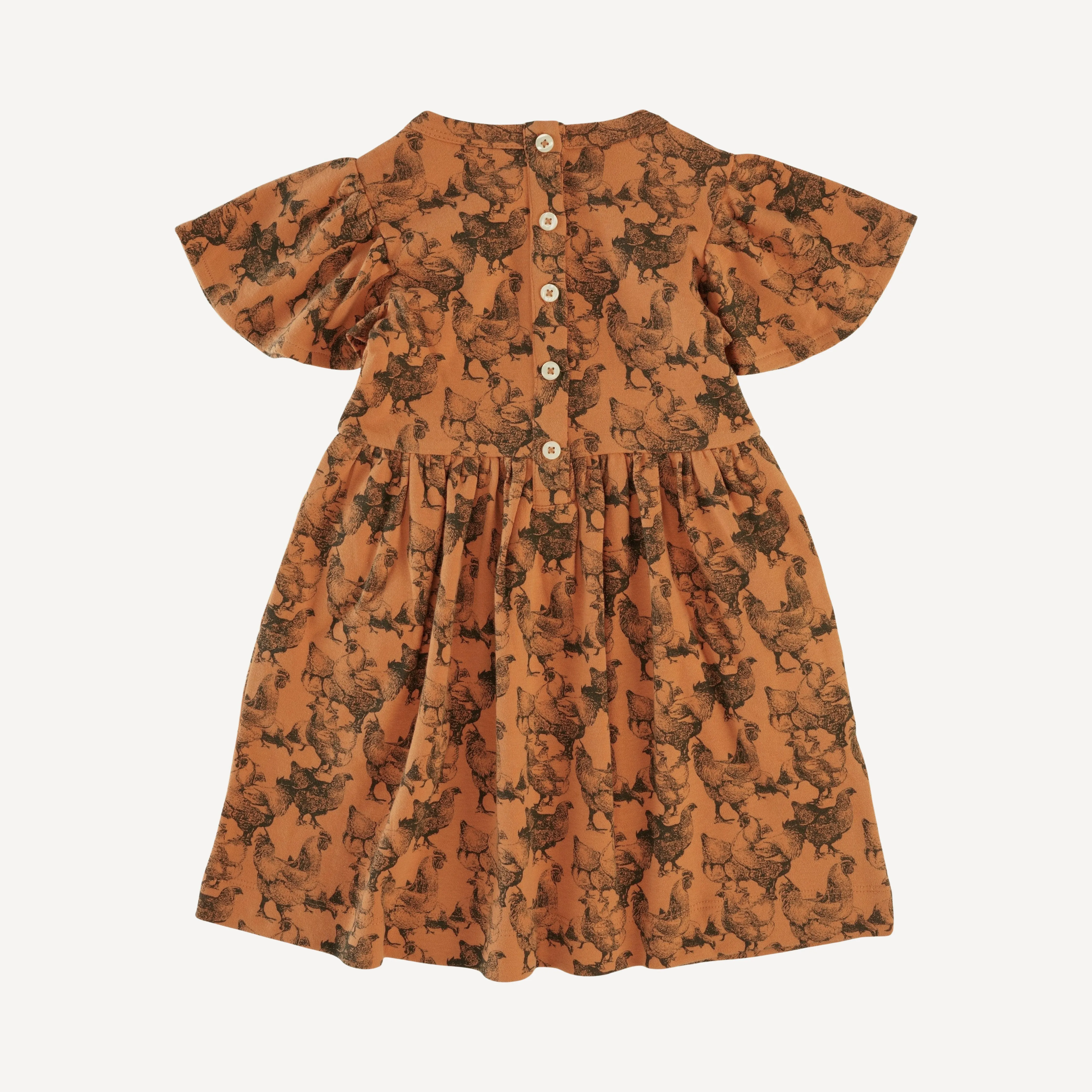 flutter sleeve dress | caramel chicken party | organic cotton interlock