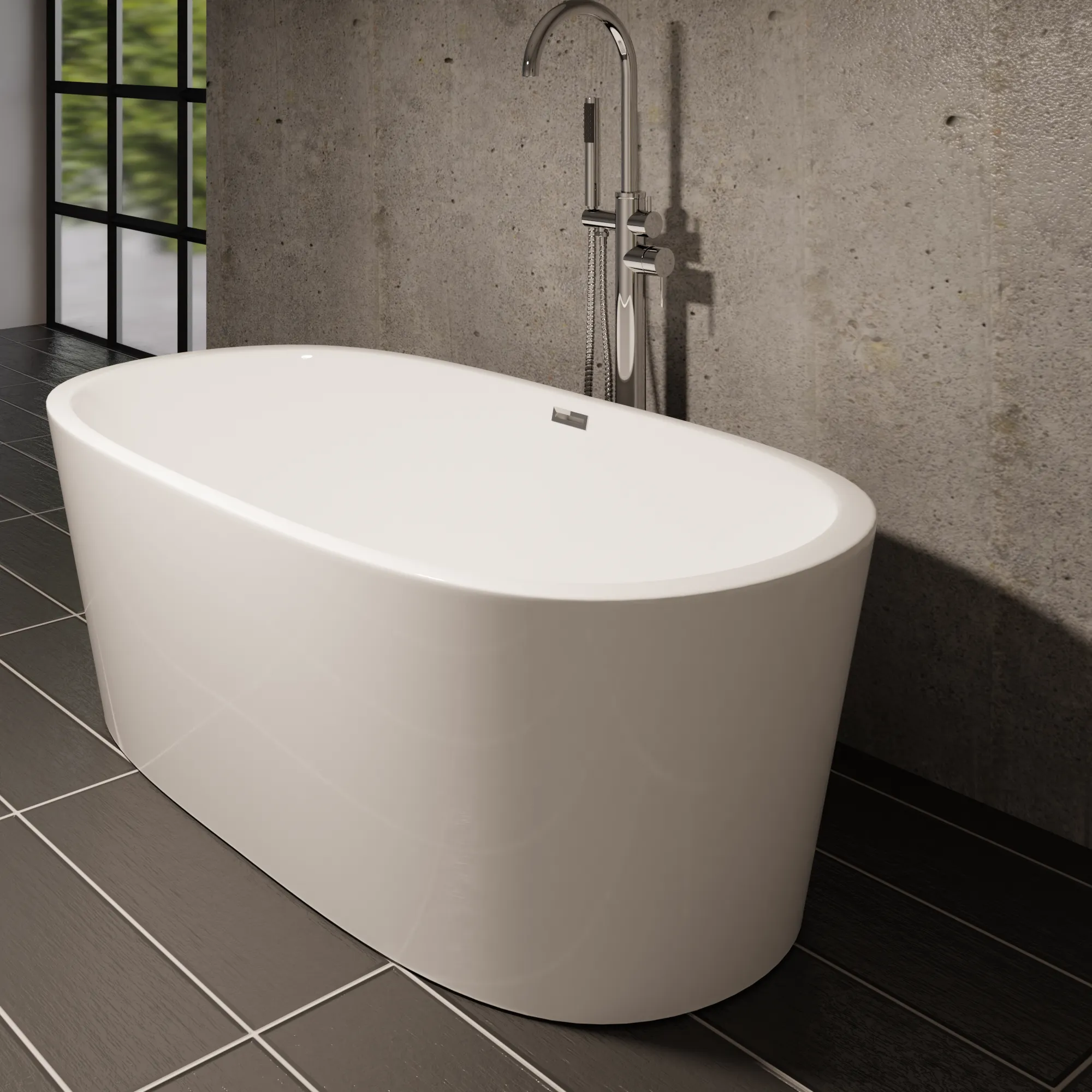 Free Standing Bath Tub 60"L x 30"W x 23"H, Acrylic, Glossy, Oval, Center Drain, 61 Gallons