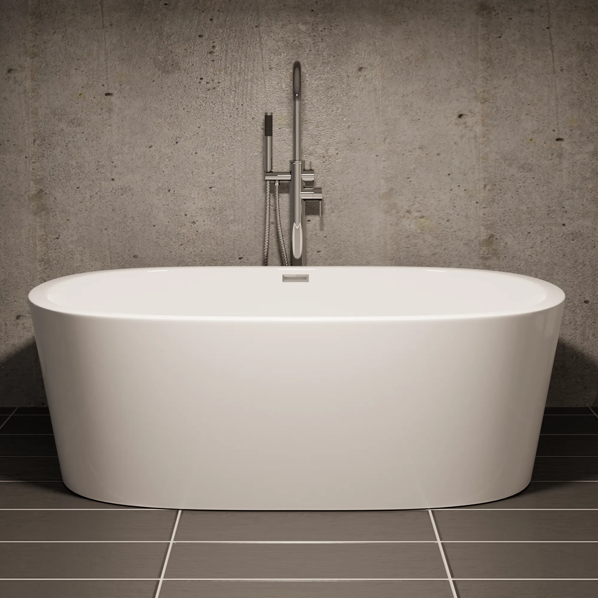 Free Standing Bath Tub 60"L x 30"W x 23"H, Acrylic, Glossy, Oval, Center Drain, 61 Gallons