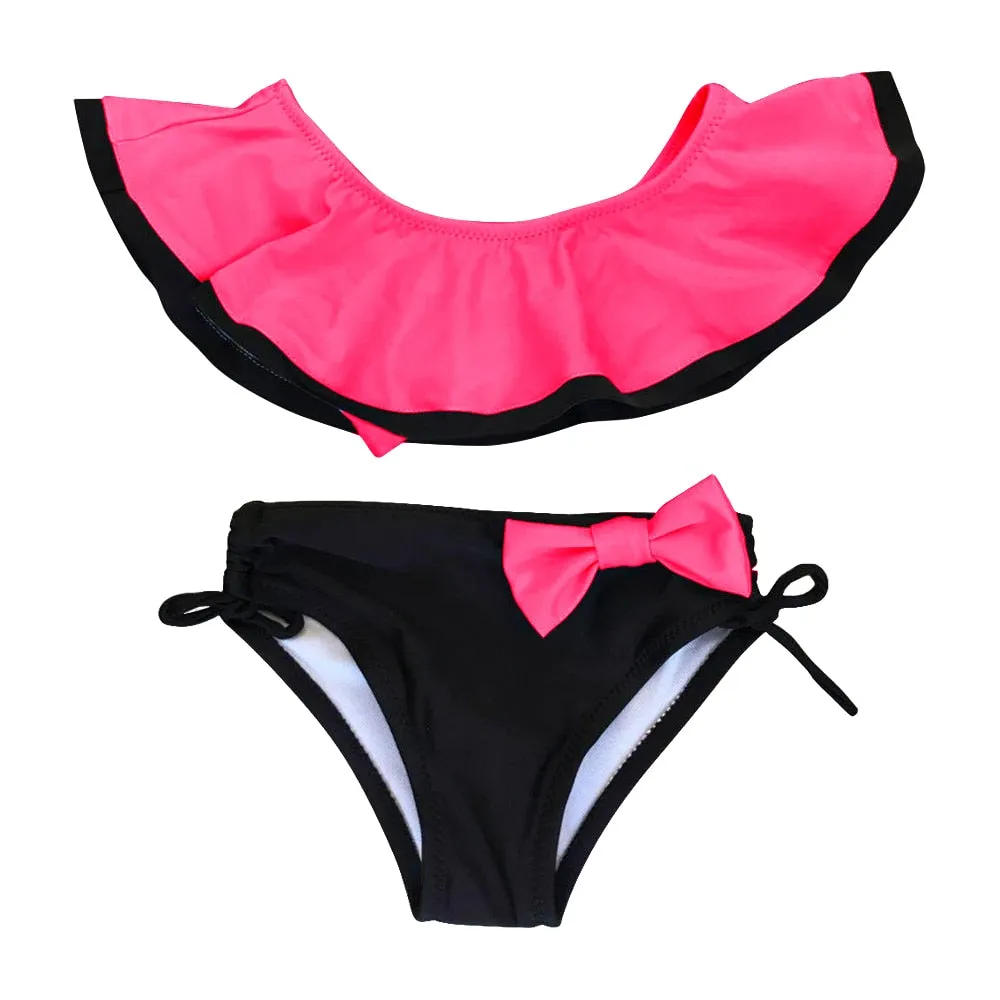 Girls Bow Decor 2 Pcs Swimwear