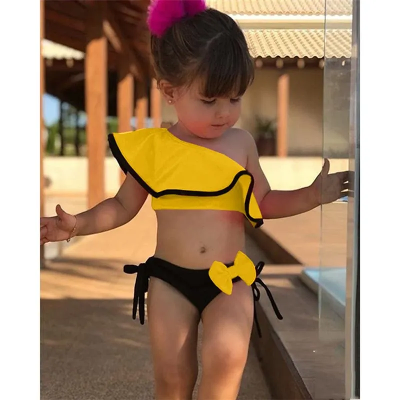 Girls Bow Decor 2 Pcs Swimwear