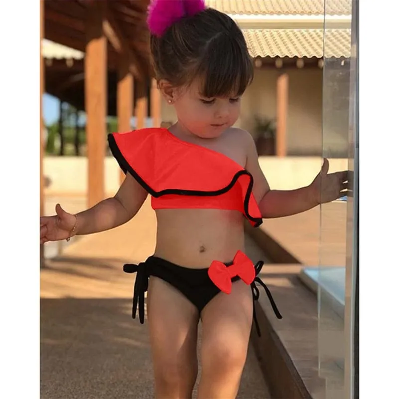 Girls Bow Decor 2 Pcs Swimwear