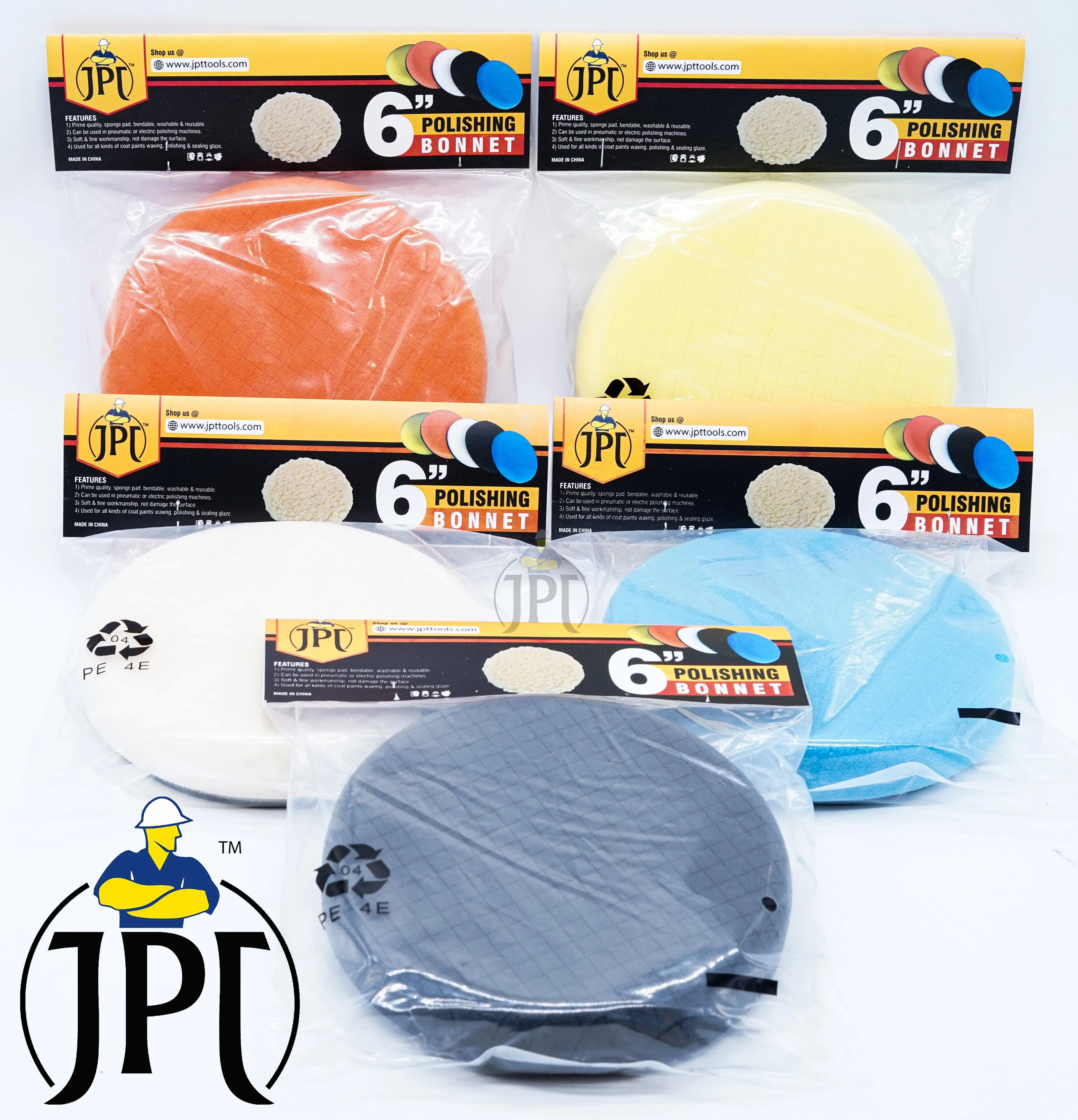 JPT Buffing Polishing Pads 6 Inch 150mm Compound Buffing Sponge Pads Kit for Car Buffer Polishing and Waxing