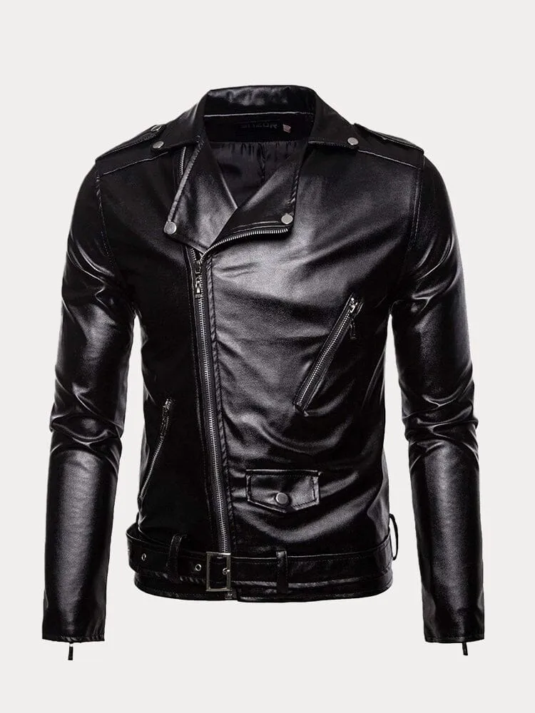 Lapel Zipper Leather Jacket