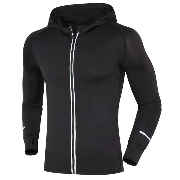 Large Size Men Run Jackets Fitness Sports Coat Soccer Football Training Gym corset hooded Breathable Quick Dry Reflective zipper