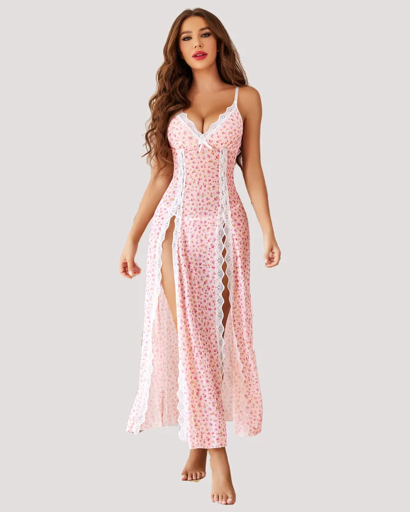 Leopard Print Lace Side Split Nightdress