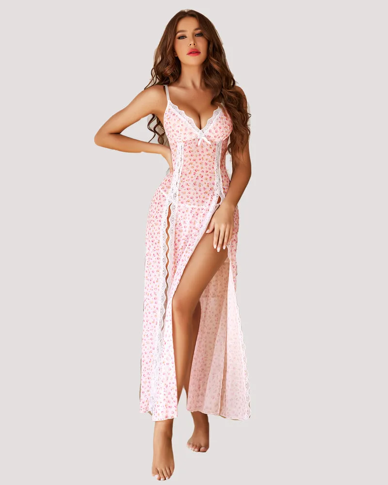 Leopard Print Lace Side Split Nightdress