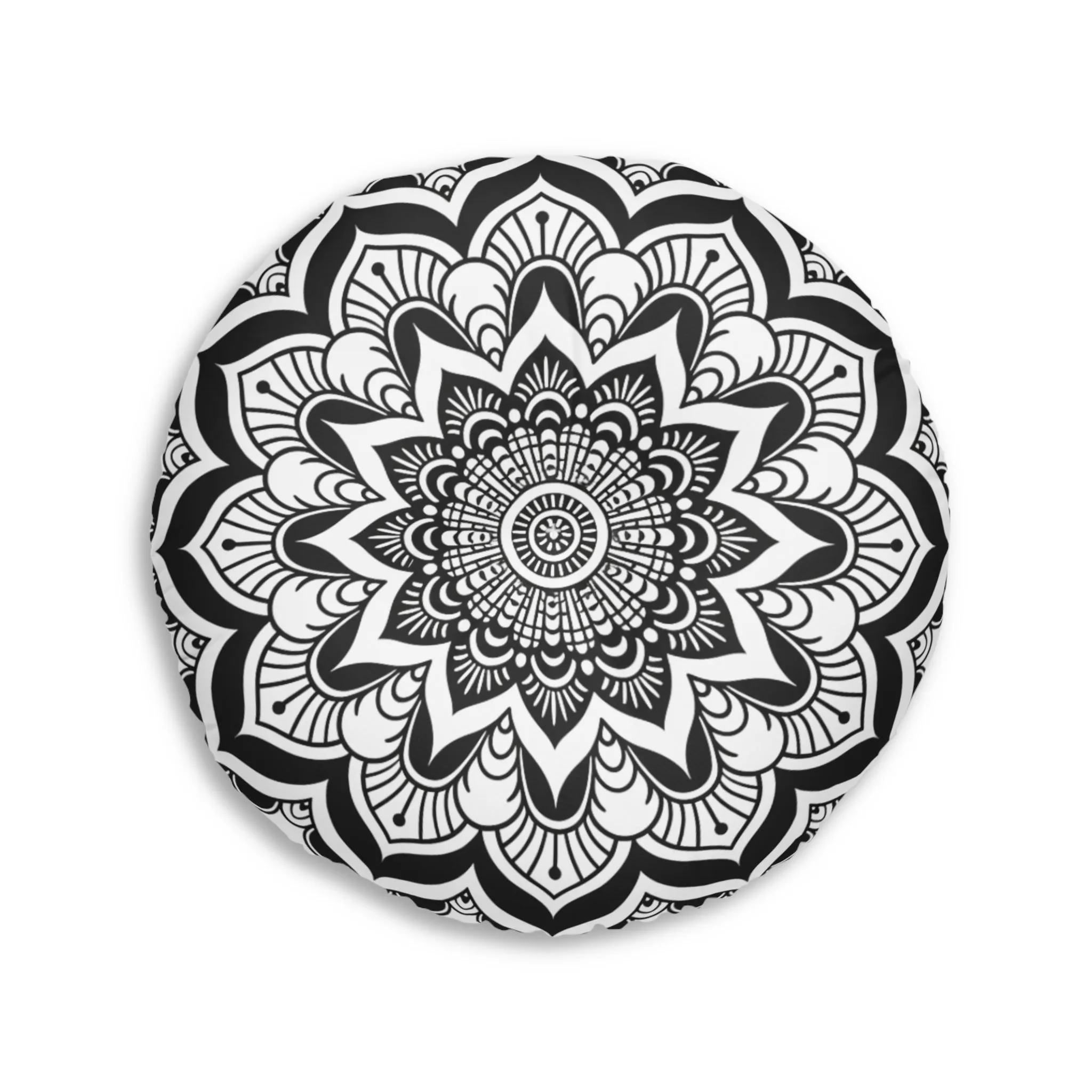 Mandala Art Black and White Floor Cushion - Tufted Round Pillow