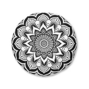 Mandala Art Black and White Floor Cushion - Tufted Round Pillow