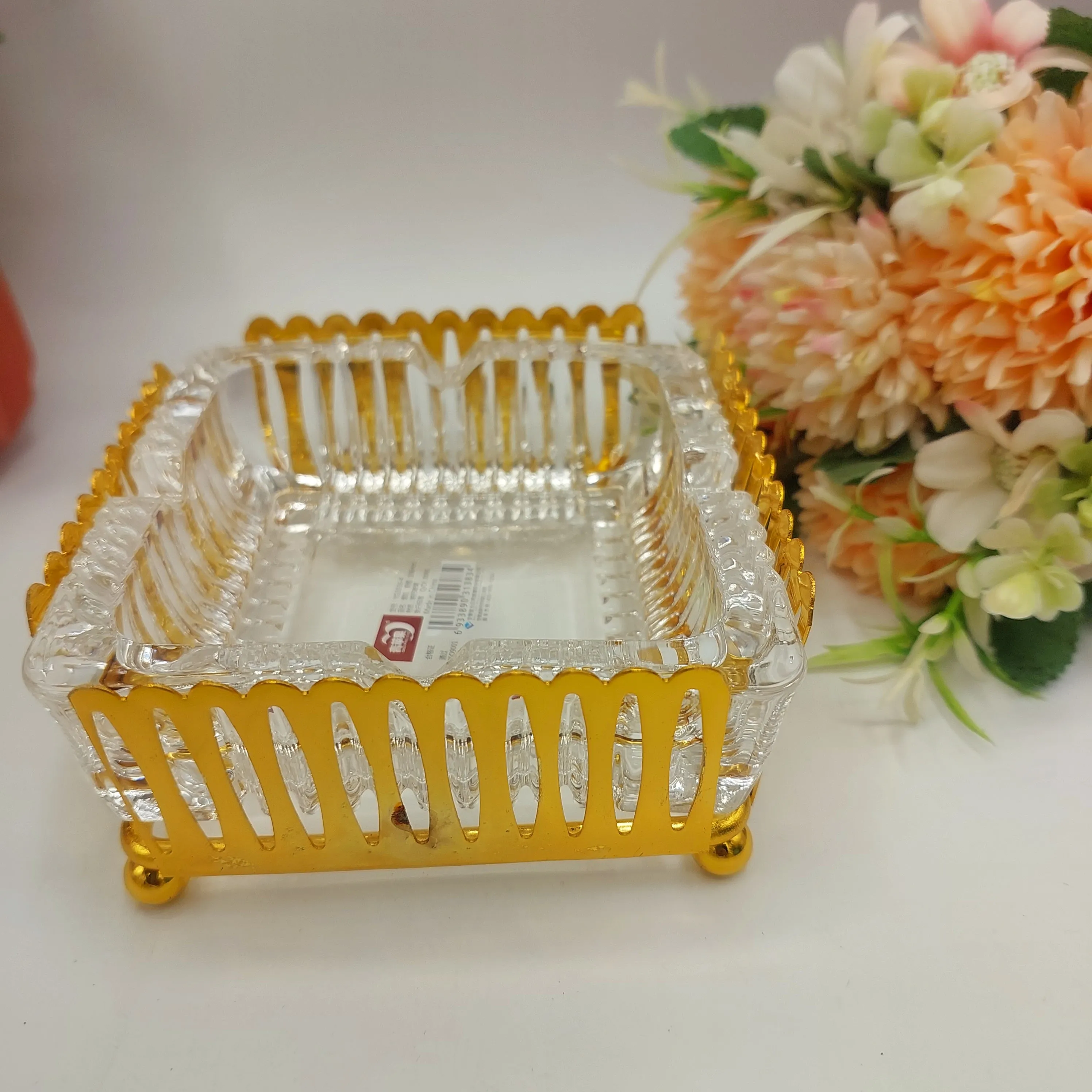 Metal & Crystal Ashtray - Elegant Golden