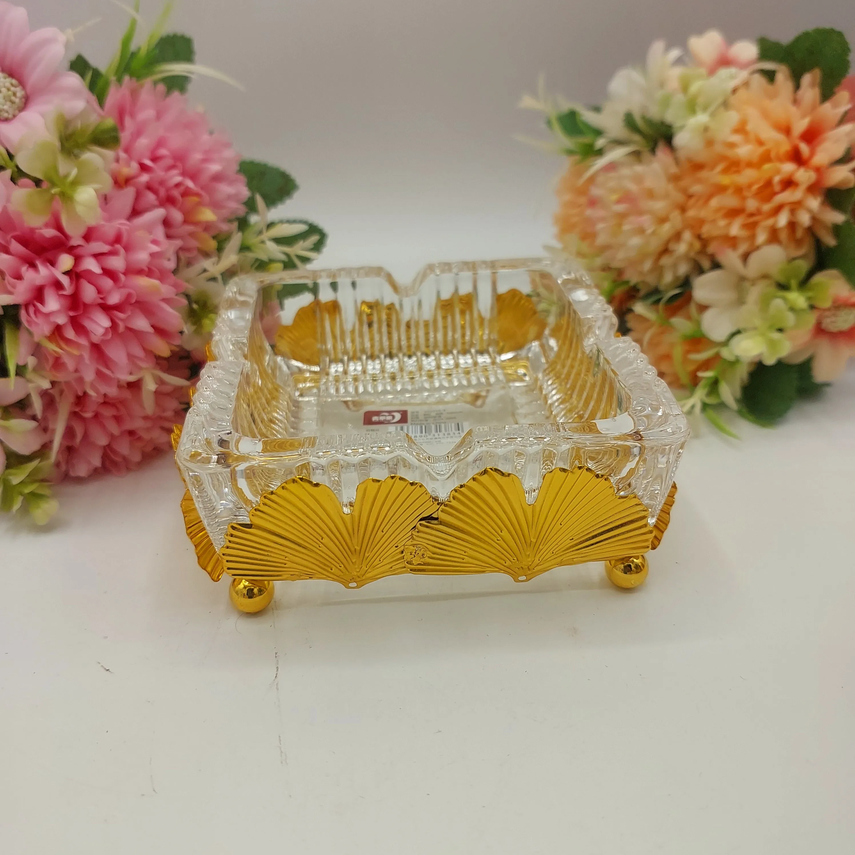 Metal & Crystal Ashtray - Elegant Golden