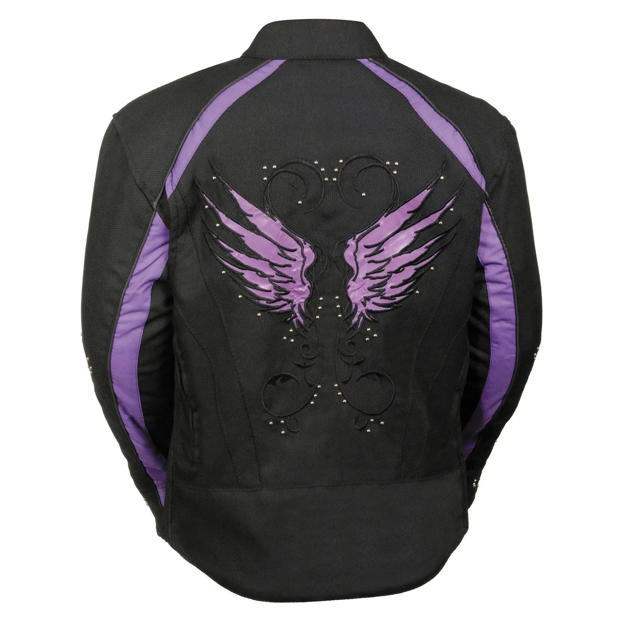 Milwaukee Performance Textile-MPL1954-Women’s  Black and Purple Textile Jacket with Stud & Wings Detailing