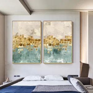 Modern Abstract Gold Beige And Jade Blue Luxury Wall Art Fine Art Canvas Prints Nordic Style Contemporary Wall Art Modern Interior Decor