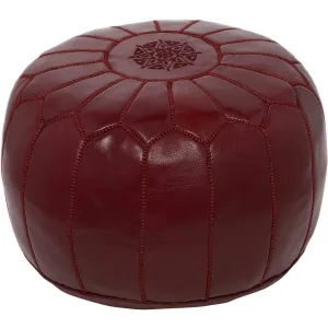 Moroccan Leather Ottoman - Deep Red