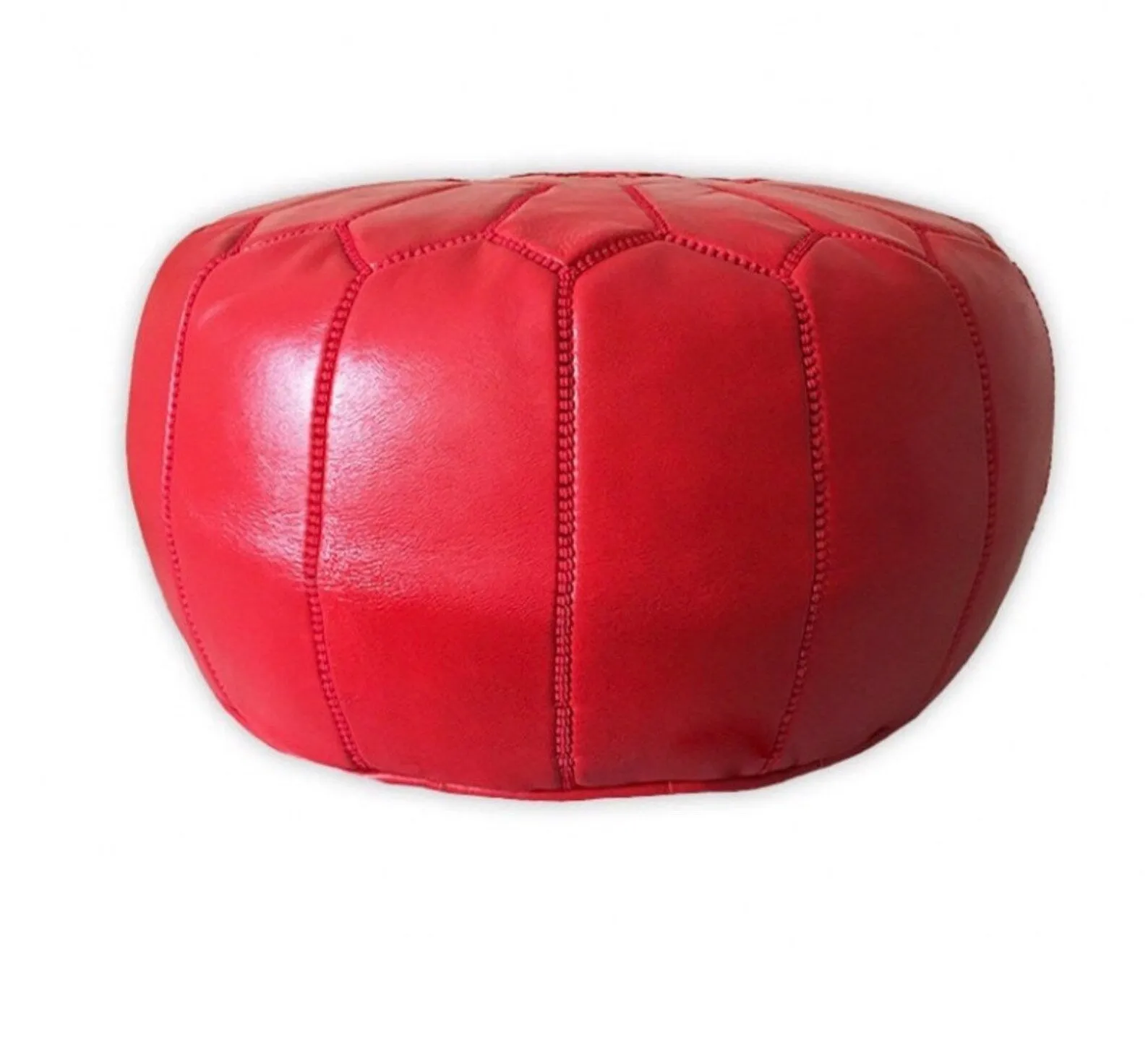 Moroccan Leather Ottoman - Red