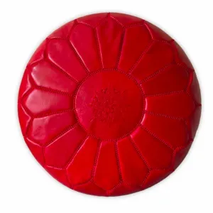 Moroccan Leather Ottoman - Red