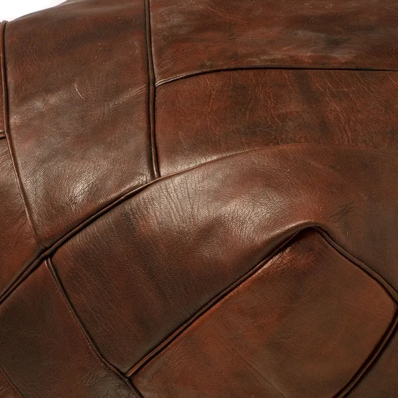 Moroccan Leather Ottoman - ZIGZAG Design - Brown