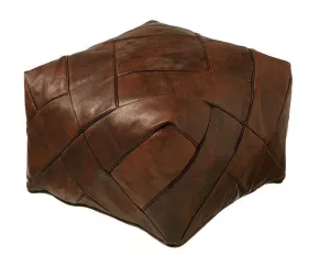 Moroccan Leather Ottoman - ZIGZAG Design - Brown