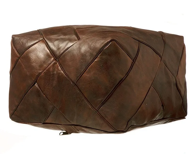 Moroccan Leather Ottoman - ZIGZAG Design - Brown