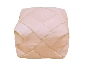 Moroccan Leather Ottoman - ZIGZAG Design - Soft Pink